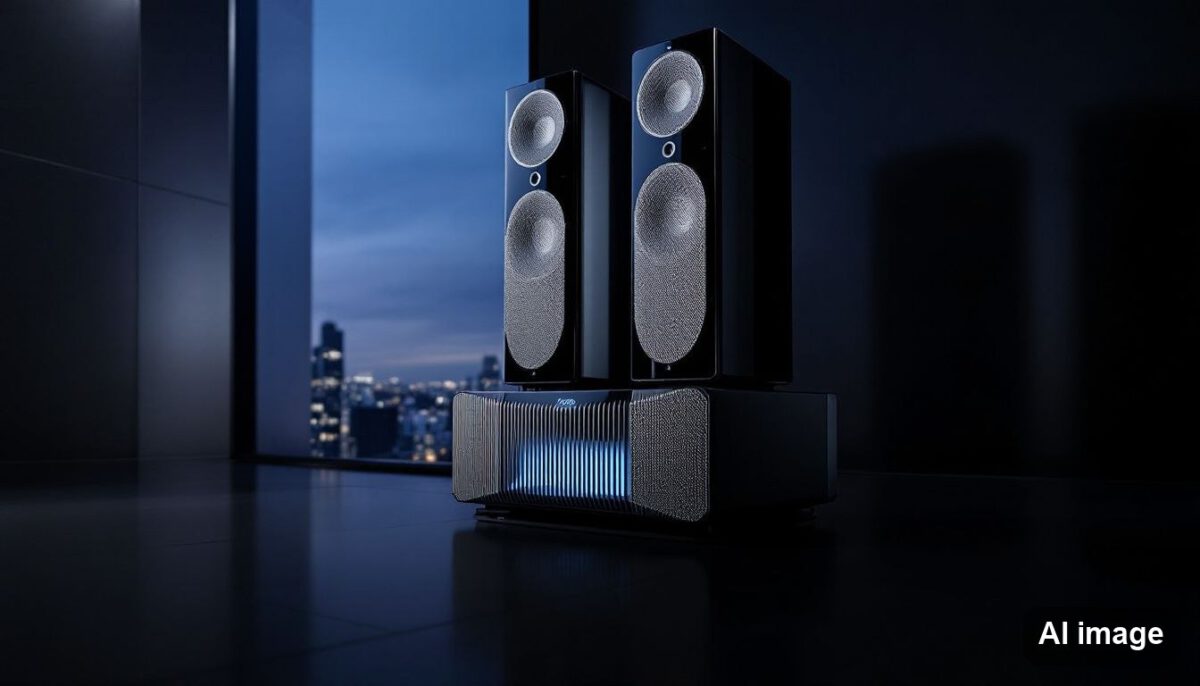 Ein High End Audiosystem mit Lautsprechern und Subwoofern.