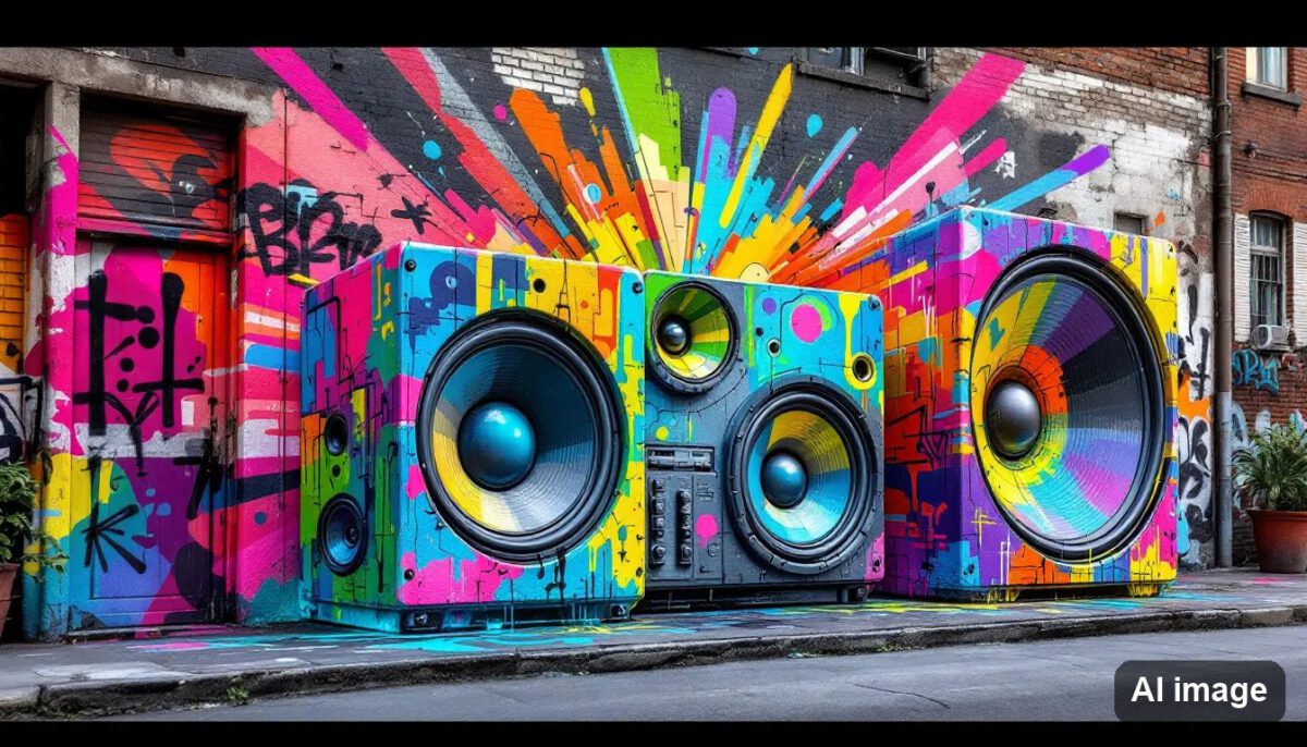 Ein klassisches 5.1 Soundsystem mit verschiedenen Lautsprechern und einem Subwoofer.