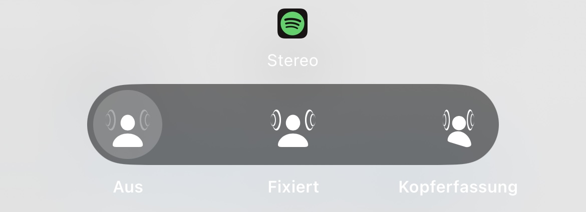 iOS spatial audio switch for Spotify in stereo with the Off setting active
