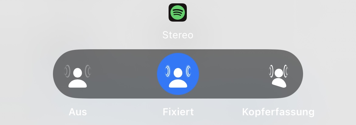 iOS spatial audio switch for Spotify in stereo with the Fixed setting active