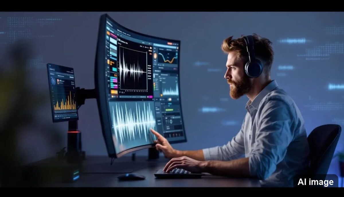 Ein Audio Engineer bei der Berechnung von Verdienstmöglichkeiten.