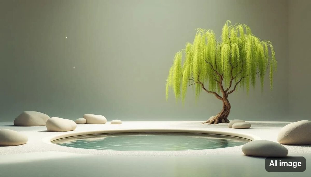 Ein persönlicher Meditationsraum, der mit VR-Technologie gestaltet ist.