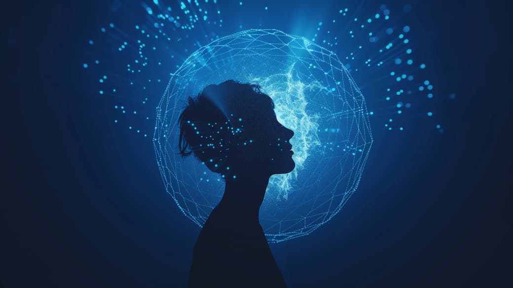 Silhouette einer Person vor digitalem Kreislicht