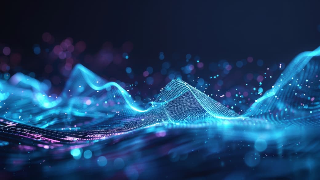 Abstrakte Soundwave-Landschaft in Blau und Pink