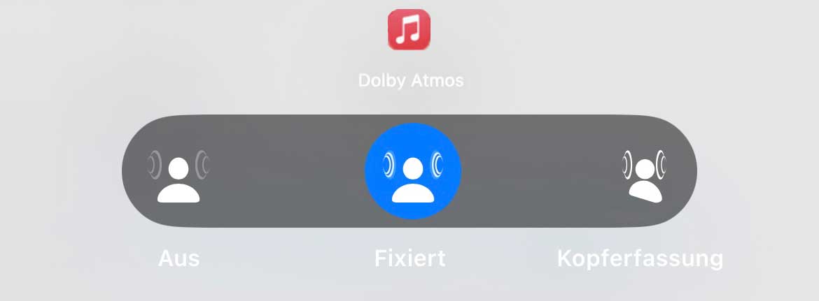 iOS spatial audio switch for Apple Music in Dolby Atmos with the Fixed setting active