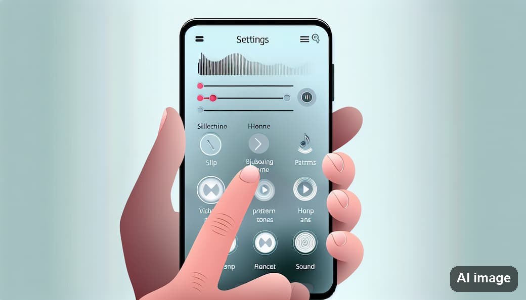 Hand hält ein Smartphone mit geöffneten Sound- und Vibrationseinstellungen