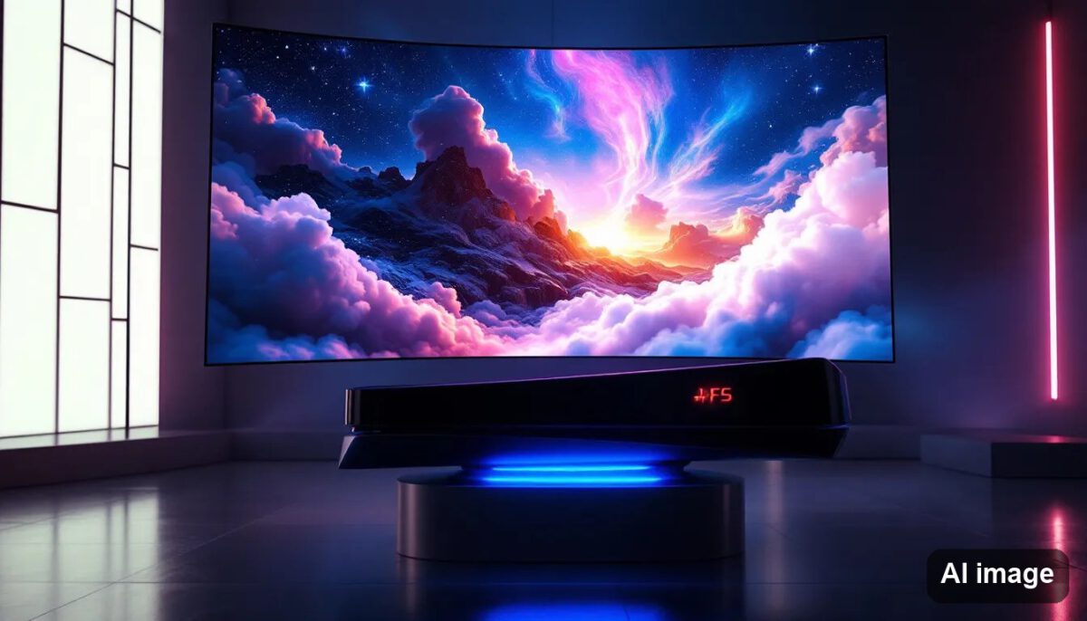 An image of the PS5, which supports Dolby Atmos, focusing on the screen