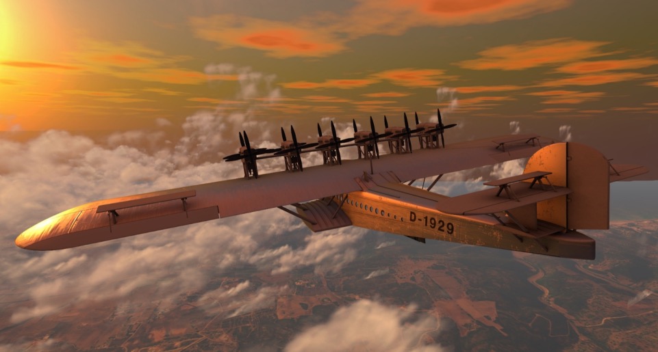 Immersive Audio 3D Musik Flugzeug mit Propellern in einem gelebn Himmel