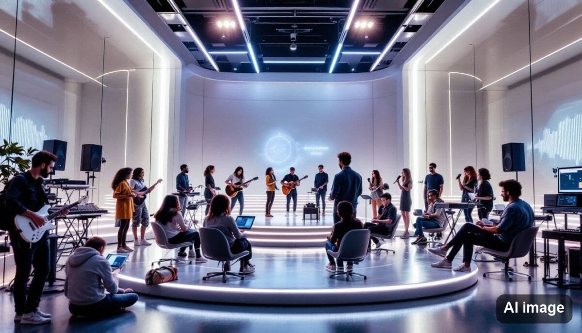 A hands-on learning environment with students engaging in mastering different music genres.