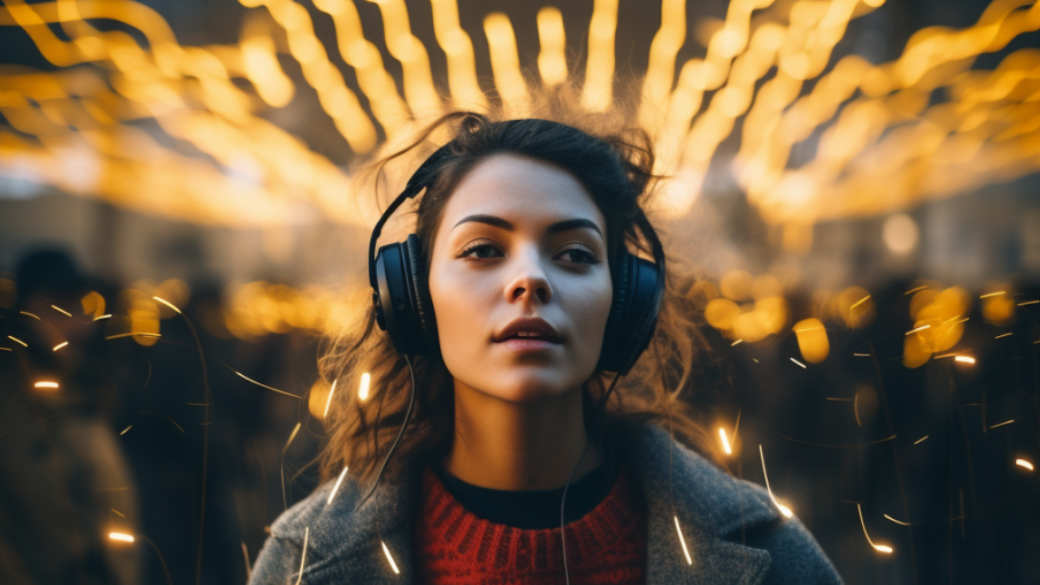 A woman listening to spatial audio