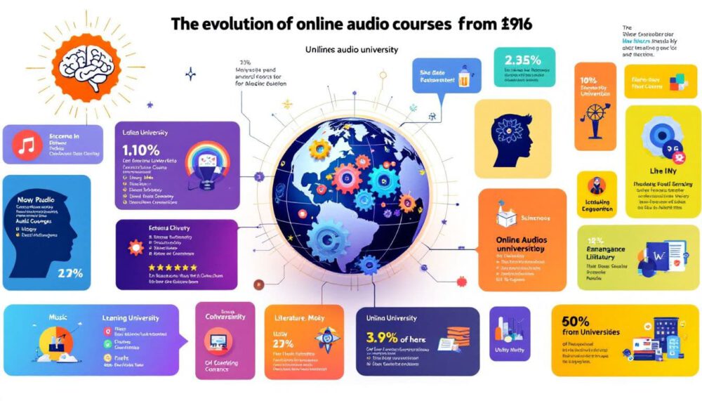 Professional audio studio with neon blue and pink spatial audio visualization on mixing console and immersive sound equipment