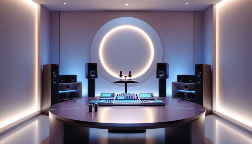 View inside a modern sound studio