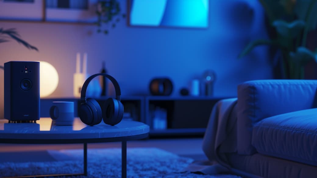 Minimalistisches Kopfhörerbild in modernem Raum