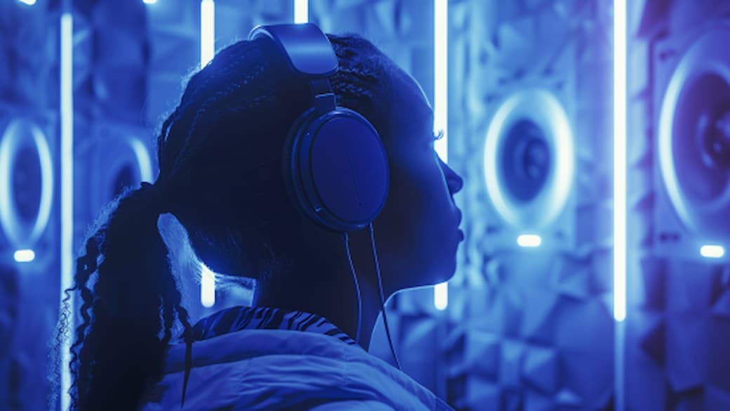 Person mit VR-Brille in Seitenansicht