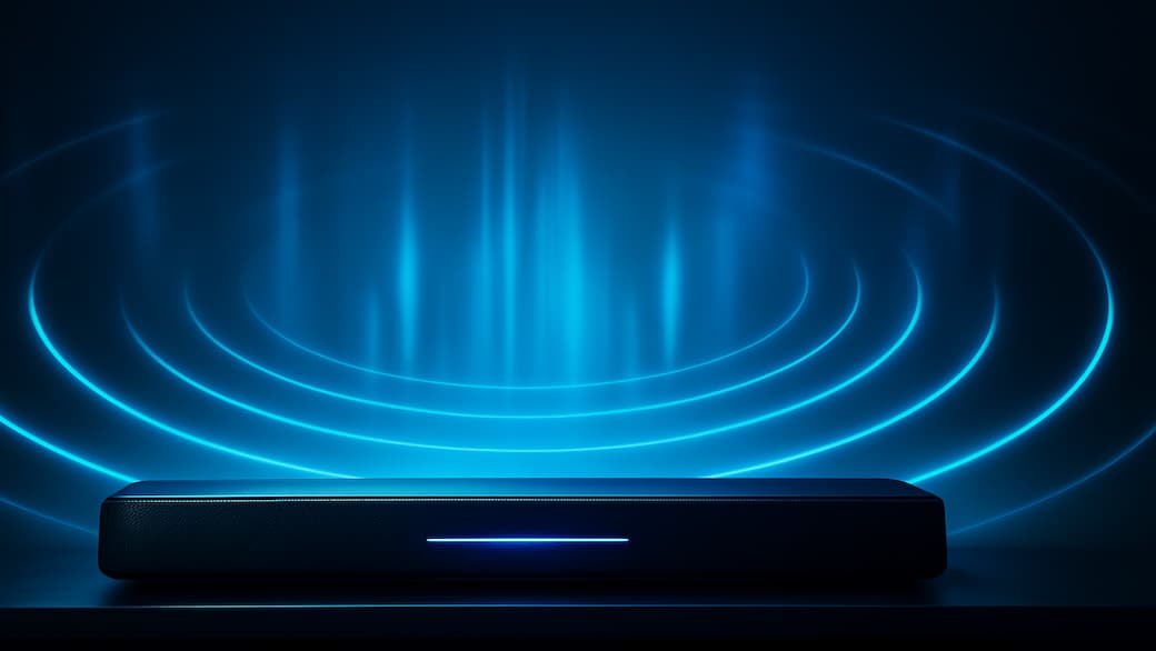 Symbolisches Bild mit Soundbar und YouTube-Logo – steht für immersives 3D-Audio-Erlebnis im Eclipsa-Universum.