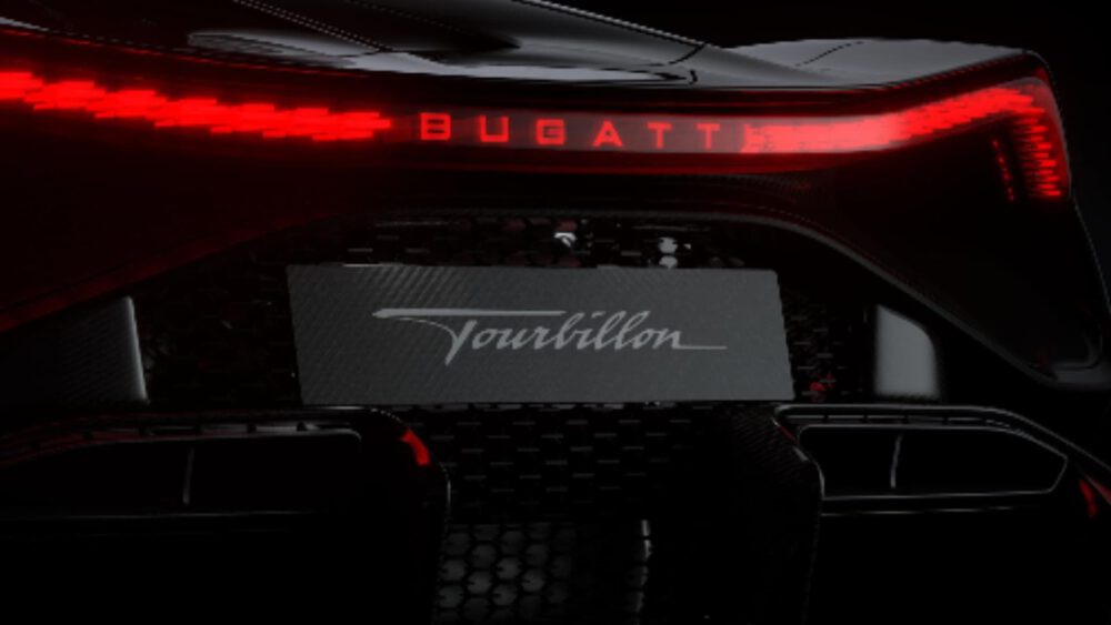 Bugatti seen from the back with red tail light