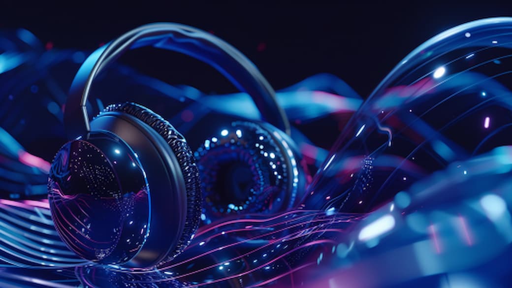 Kopfhörer mit neonfarbenen Kabeln im Studio-Look