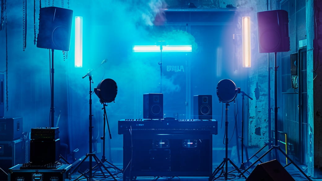 Musikstudio Raum mit Lichtpanelen und Equipment