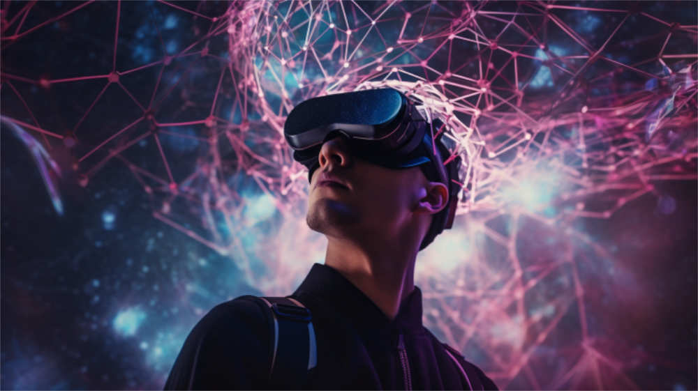 Jemand erlebt die Vernetzung des Metaverse.