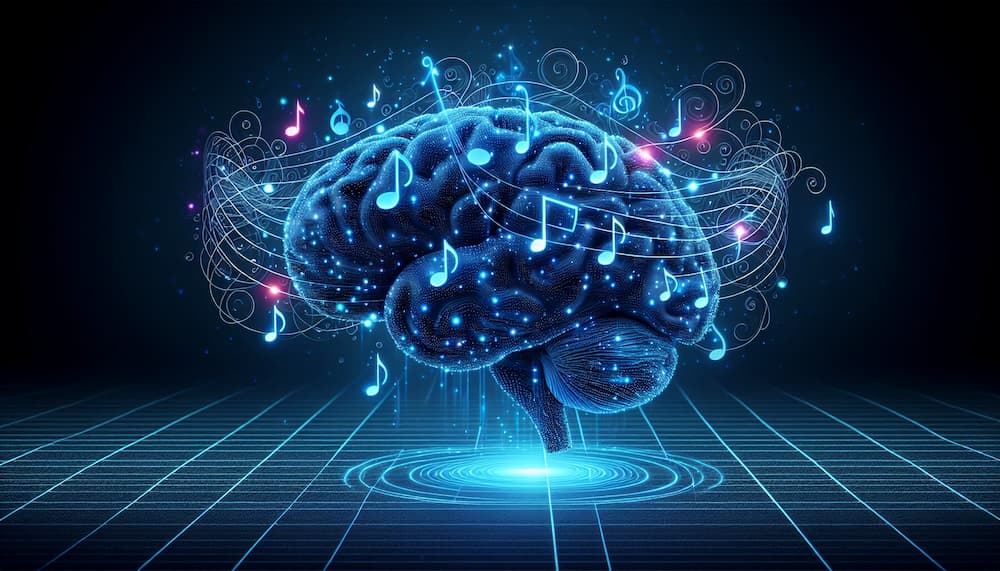 brain enveloped with immersive music