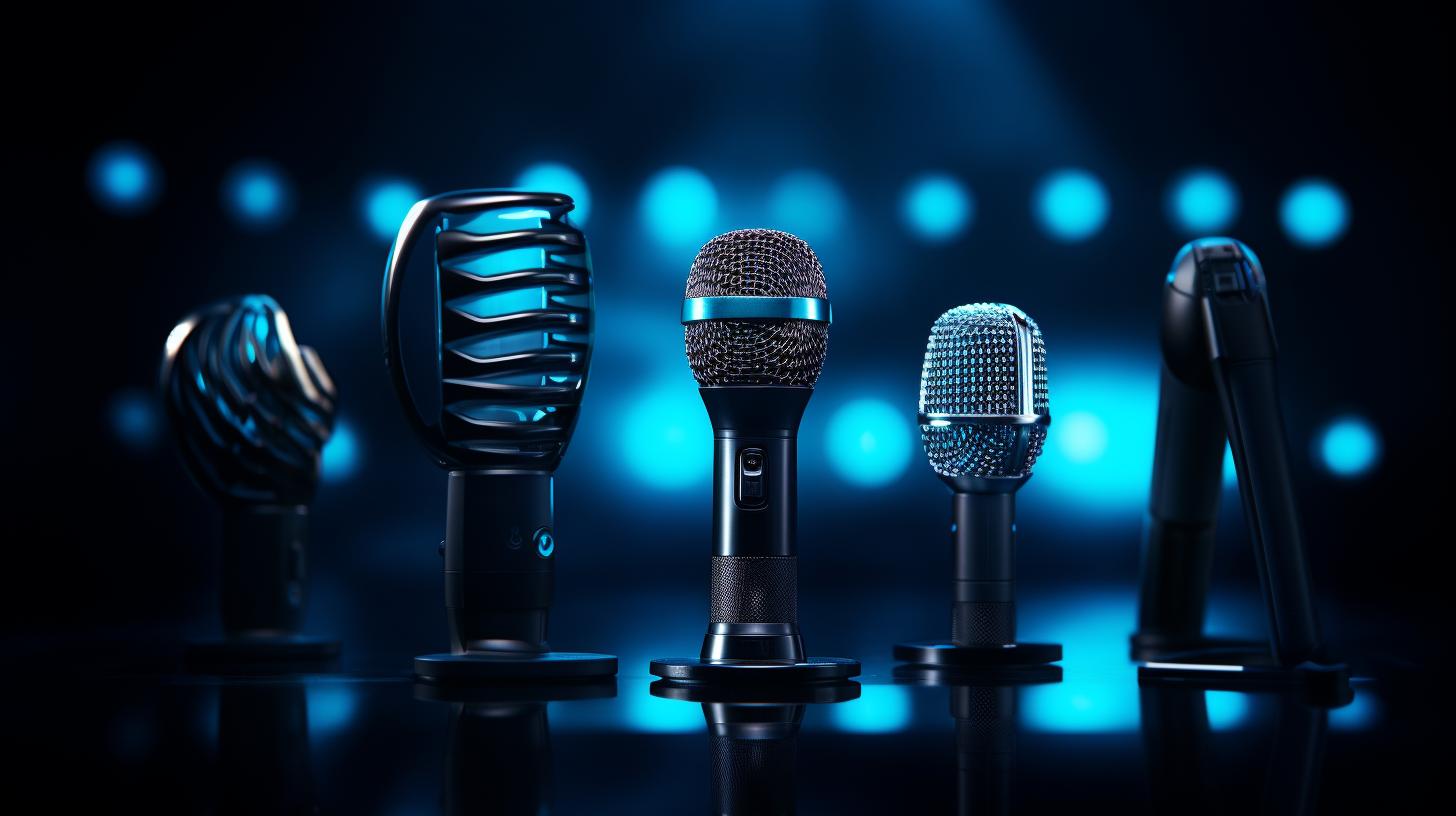 A group of ASMR microphones on a dark background.
