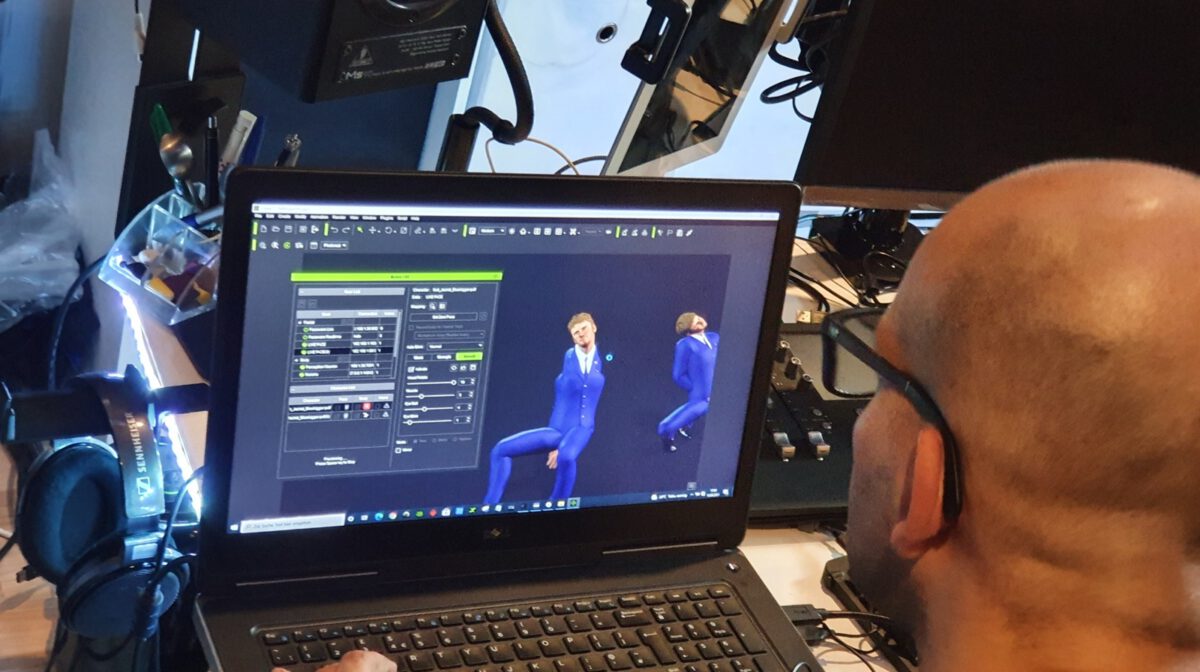 Motion-Capture-Aufnahme im Studio, Laptop mit der Aufnahmesoftware