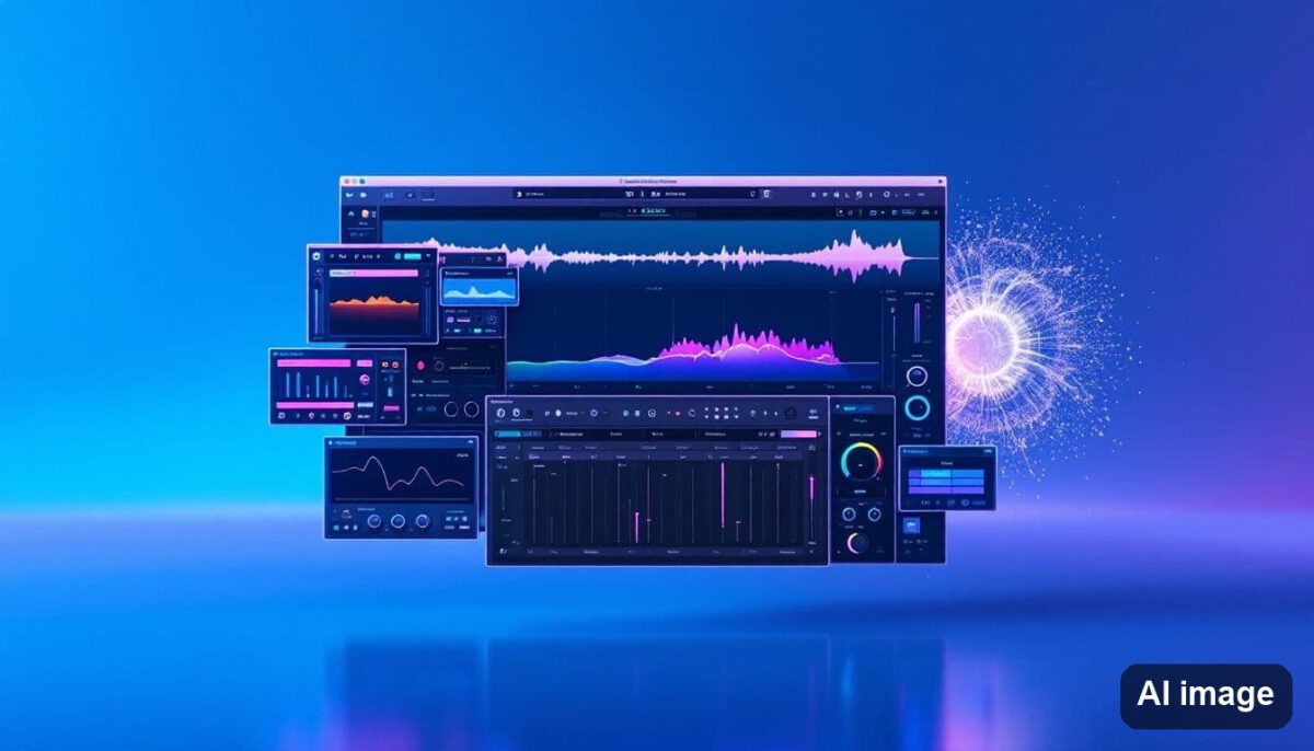 A screenshot of audio mastering software showing various plugins in use.