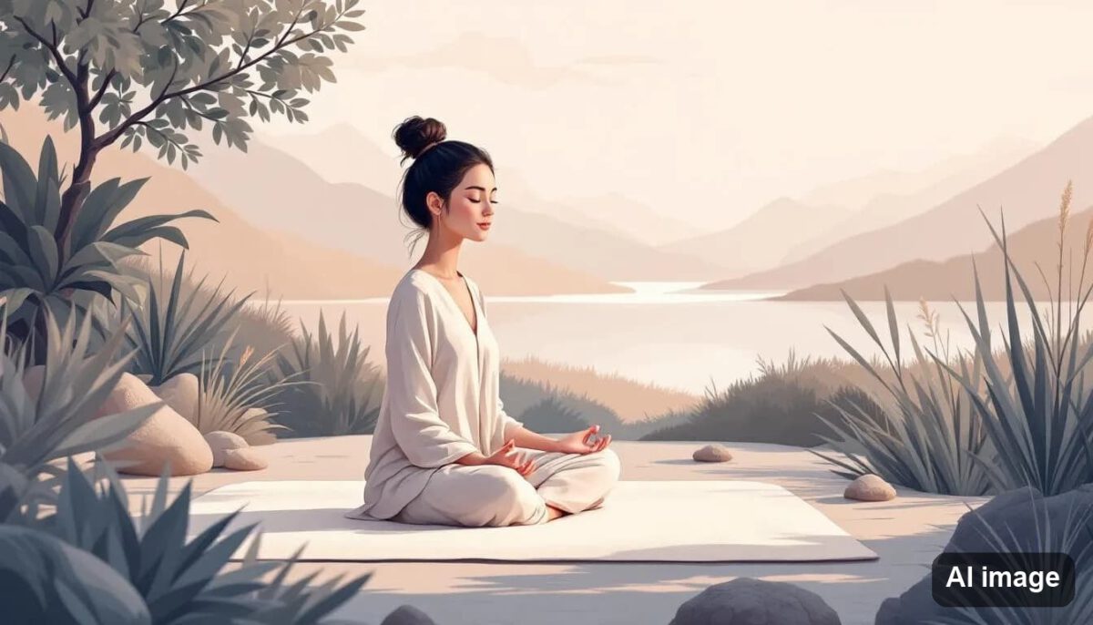 Eine harmonische Verbindung zwischen Breathworks und Meditation wird durch eine Person dargestellt, die meditiert.