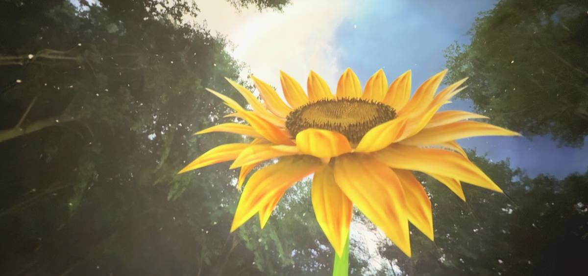 Sonnenblume von unten in der Fulldome-Projektion Emergence in Nature