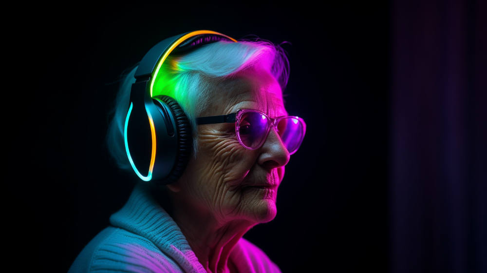 Grandma listening to binaural beats.