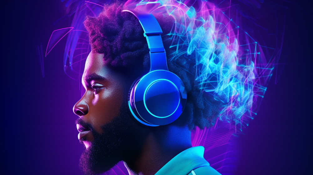 Someone listening to 3D Audio Sounds over his headphones.