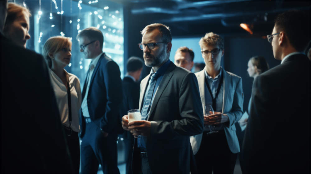 Geschäftsleute networken auf einem Event.