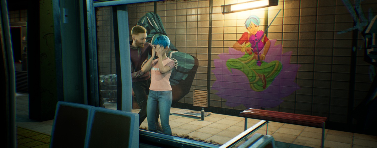 UNvisible: Van und Frida am Bahnsteig vor einem Graffiti