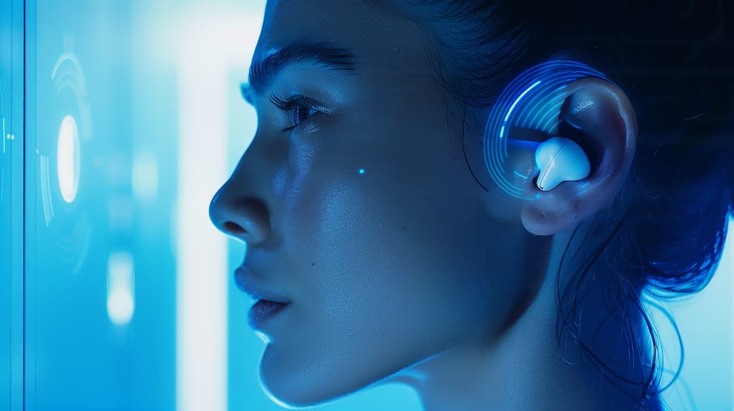 Evolution von Kopfhörern zu modernen Spatial Audio Earbuds mit KI, 3D-Sound und Head-Tracking-Technologie.