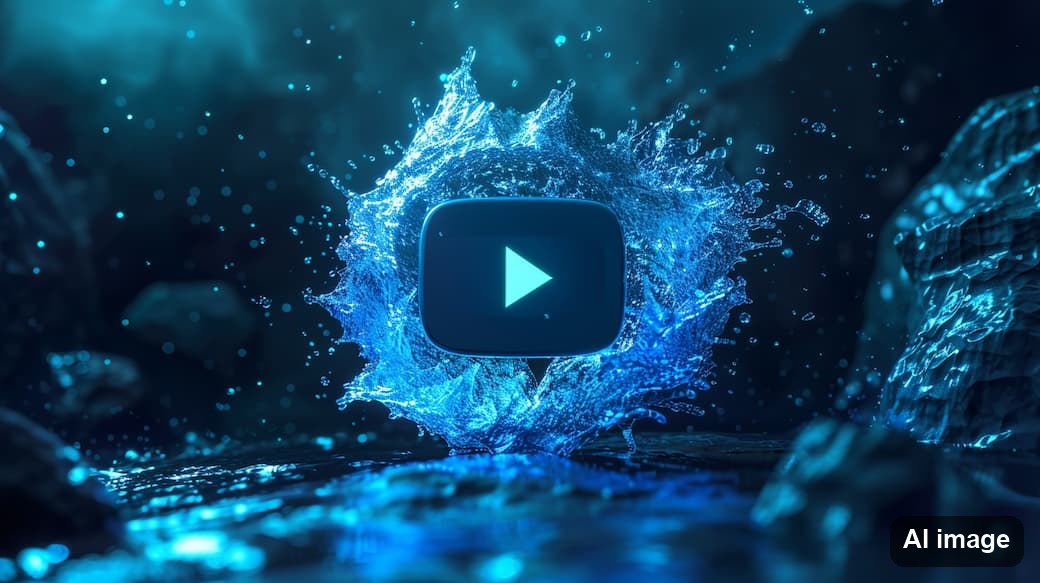 YouTube-Play-Symbol in einer aufspritzenden blauen Wasserkrone